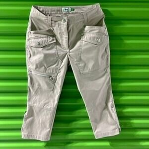 Daily Sports XDS Khaki Cropped Cargo Pants Womens 6 Tan Capri Utility Ankle Zip